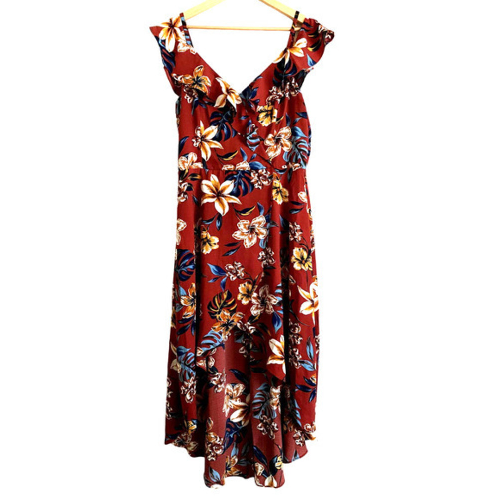By &‎ By High Low Dress/Size XXL Women-Floral Lined Rust Colored Dress-NWT